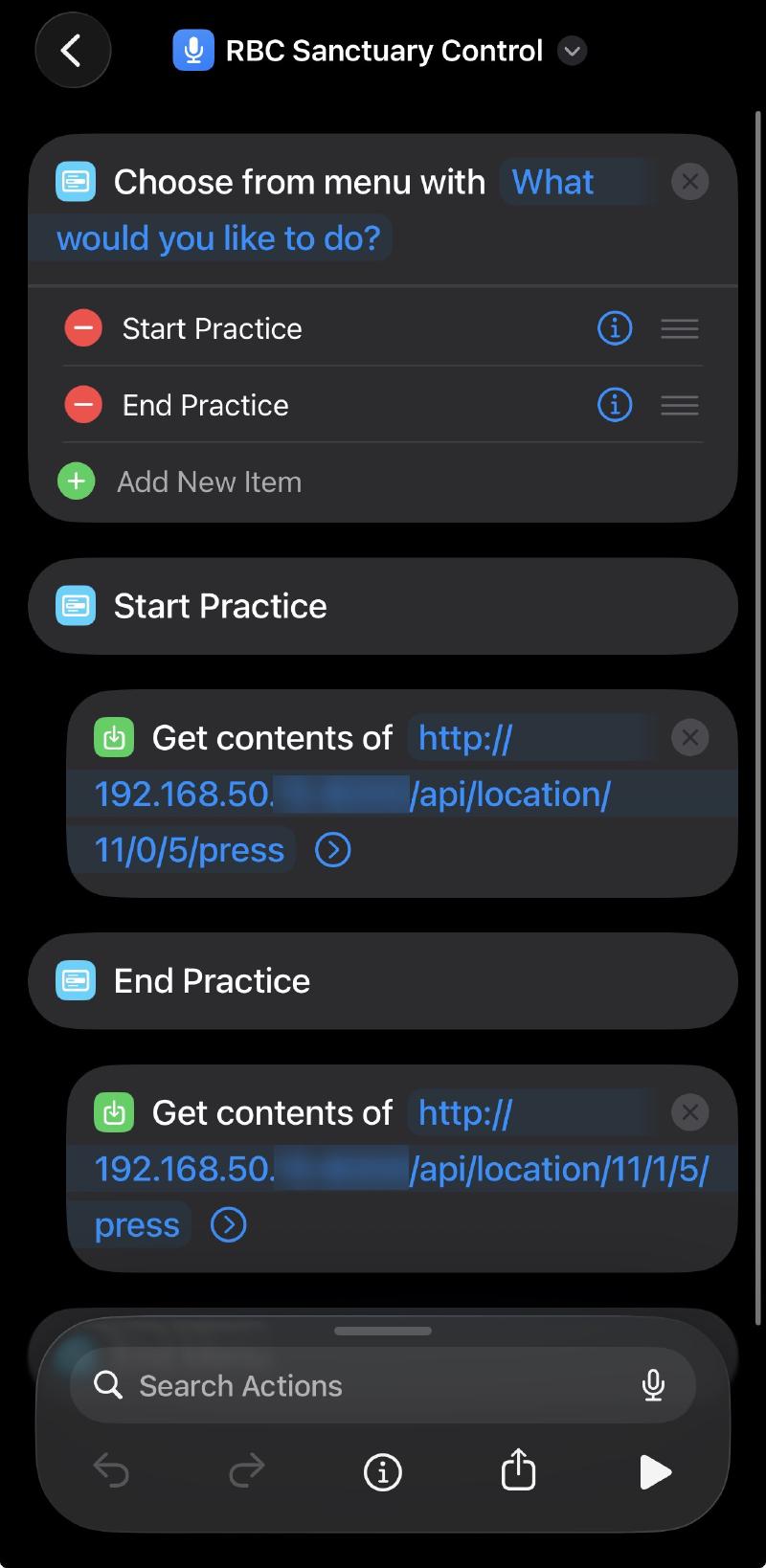 Apple shortcut configuration