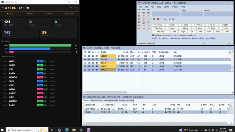 Desktop showing N1MM and the W4TRC app