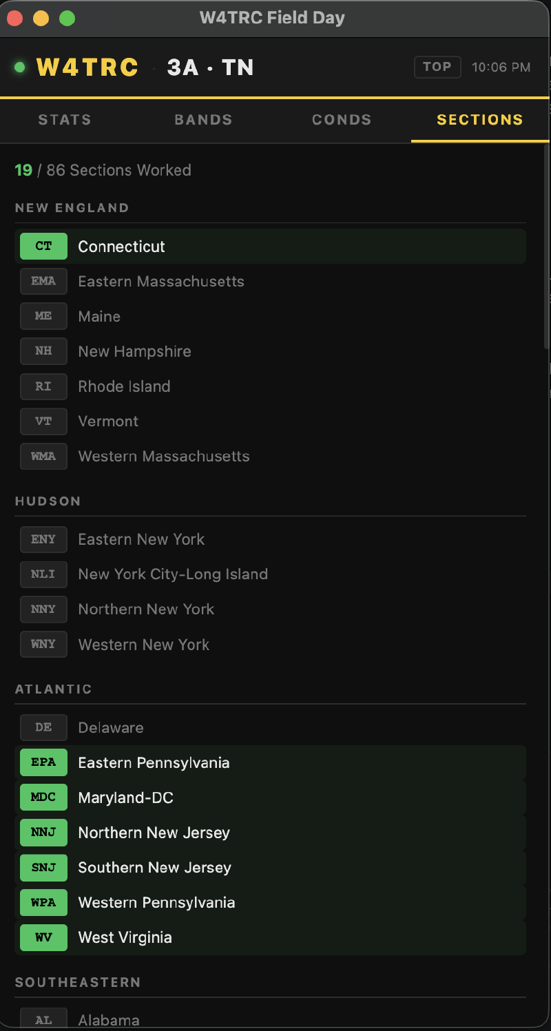 Desktop app sections page